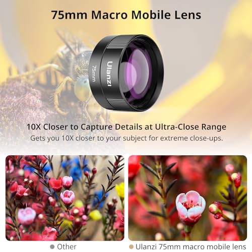 ULANZI CL-003 Phone Macro Lens, HD 75mm Phone Camera Lens for 17mm Thread, Compatible with iPhone Samsung Smartphone Cage Case with 17mm Adapter