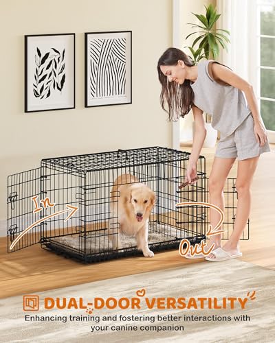 Yaheetech 42 inch Dog Crate Double Door Dog Crate w/Divider for Puppy to Adult XL Collapsible Metal Dog Crate with Removable Tray Wire Dog Kennel Pet Crate for Large Dogs Portable Travel Cage, Black Yaheetech 42 inch Dog Crate Double Door Dog Crate w/Divider for Puppy to Adult XL Collapsible Metal Dog Crate with Removable Tray Wire Dog Kennel Pet Crate for Large Dogs Portable Travel Cage, Black