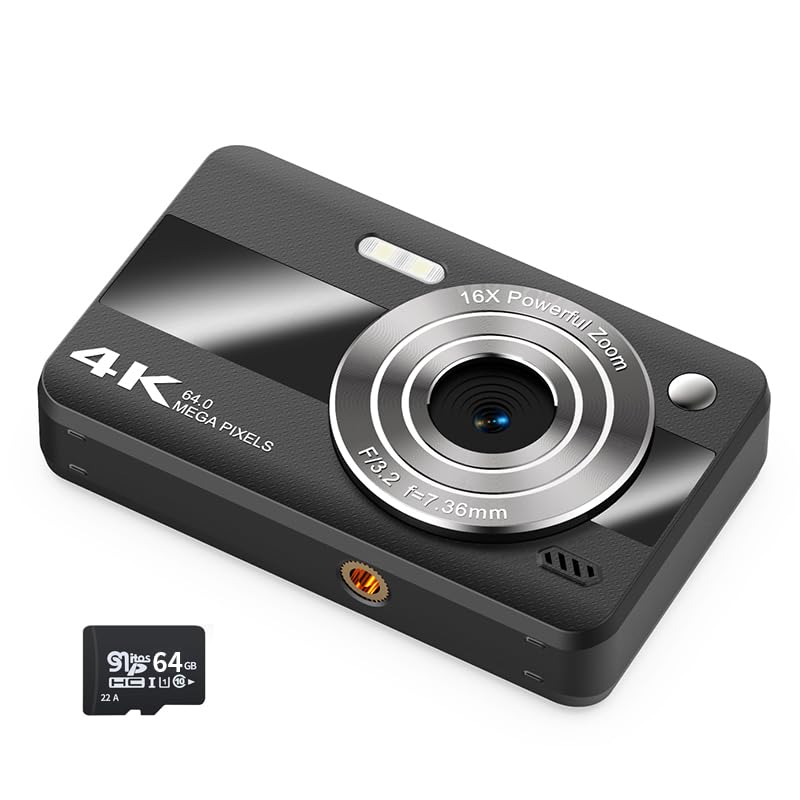 Digital Camera, UHD 4K 64MP Point and Shoot Digital Cameras for Photography with 64GB Card, 16X Optical Zoom, Anti Shake, Portable Compact Vlogging Camera Gift for Teens Adult Beginner Kids (Black)-image-45