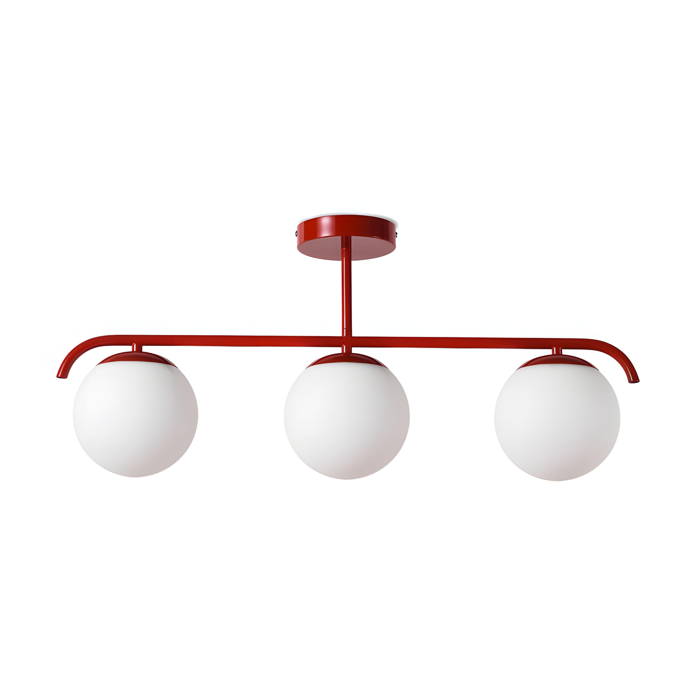 B·LED BARCELONA LED Lámpara de Techo Triple “Talí” con 3 Bolas de Cristal Opalino, 3xE27, Estilo Minimalista Moderno, Iluminación Difusa para Salón, Comedor o Dormitorio, 70×30×15 cm, Metal en Rojo