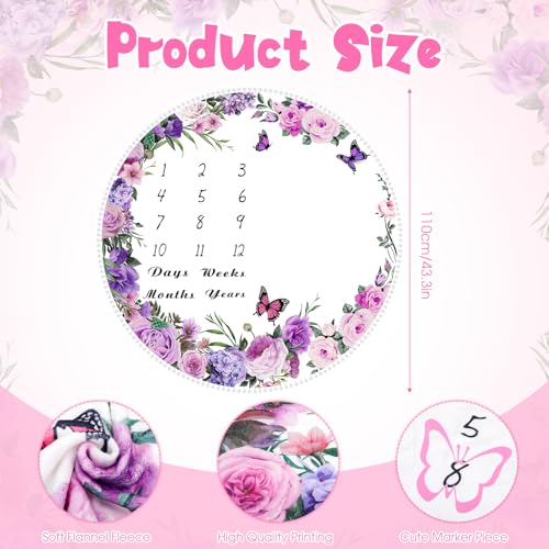 Image of Chumia 3 Pcs Monthly Baby Milestone Blanket Set Purple Baby Age Month Blanket Newborn Growth Chart with Frame for Background