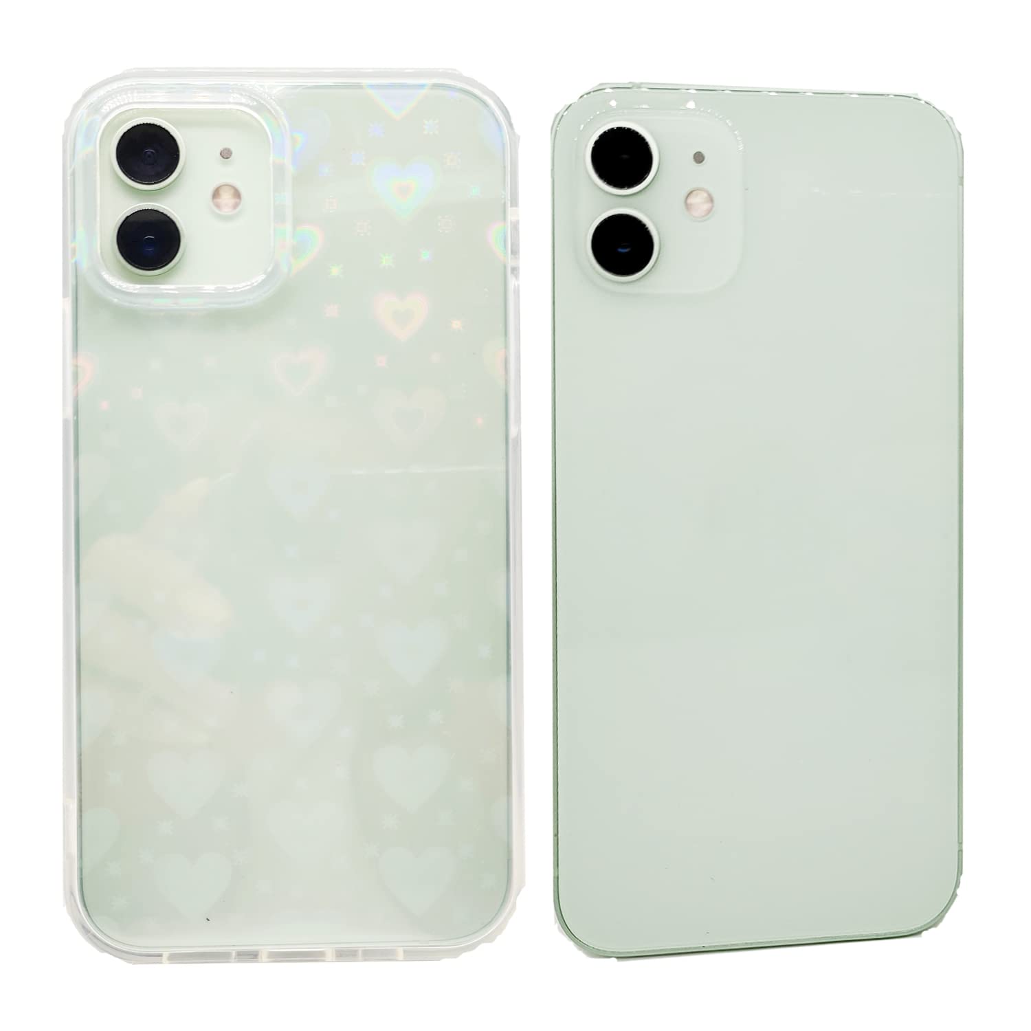 Compatible with iPhone 12/12 Pro Case, Clear Laser Love Glitter Bling Heart Phone Case for Women Kids, Shockproof Phone Cover with Aesthetic Glitter. (Soft Silicone)