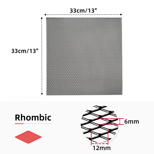 Image of AggAuto Universal 13 inchx13 inch Car Grill Mesh - Aluminum Alloy Automotive Grille Insert Bumper Rhombic Hole 6x12mm, 3Pcs One of the Most Multifunctional Shape Grids Black