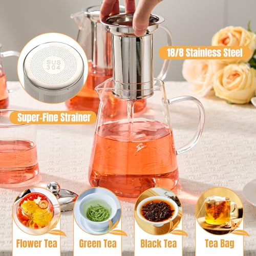 Image of Baalaka Glass Teapot 33oz /950ml, Tea Pot with Removable Infusers for Loose Tea, Borosilicate Glass Tea Kettle Tea Maker Stovetop for Camping, Tea Infuser for Loose Leaf Tea Travel