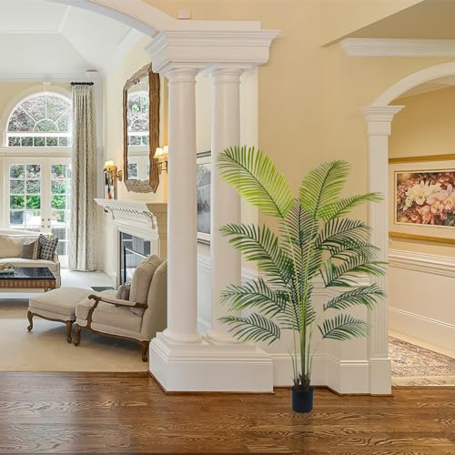 Artificial Palm Tree, 6ft Fake Areca Palm Plant with Basket, Tropical Faux Dypsis Lutescens Plants for Indoor Outdoor Home Office Shop Garden Décor - Image 6