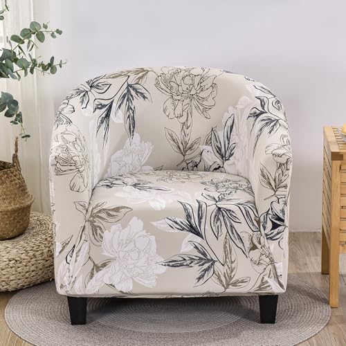 Image of SearchI Club Chair Slipcover Stretch Barrel Chair Covers Printed Tub Chair Slipcovers Spandex Armchair Sofa Cover Removable Couch Furniture Protector Arm Chair Cover for Living Room(Flowers Pattern5)