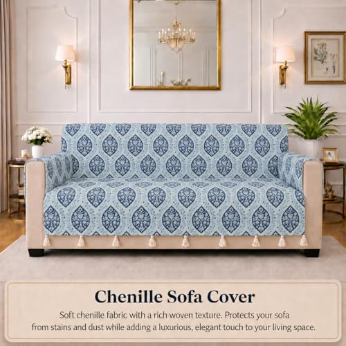 Image of STITCHNEST 'Eden Weaves Collection Series' 1 Seater Sofa Cover | Full Coverage with Armrest Pockets | Elegant Woven Fabric, Decorative Tassels, Washable & Durable for Modern Living