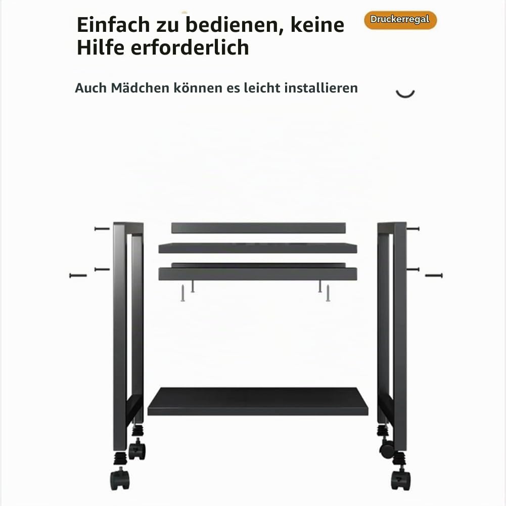 3 Ebenen Computer Tower Ständer, Höhenverstellbarer PC Tower Ständer mit Rollen, PC CPU Stand aus Metall Druckertisch für Wohnzimmer, Schlafzimmer, Arbeitszimmer, Büro,51x30x69cm,Schwarz