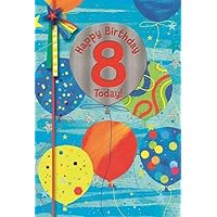 Age 8 Boy Birthday Card - 8th Birthday Bright Balloons & Silver Foil 7.75x5.25