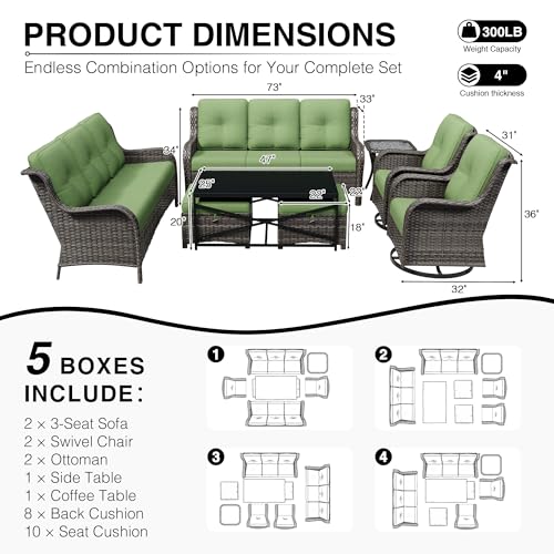 Image of Joyside 8 Piece Wicker Patio Furniture Set, Outdoor Swivel Rocker Patio Chairs with High Back, Deep Seating, Wide Armrest, Thickened Cushions, Outdoor Furniture for Deck, Porch Use