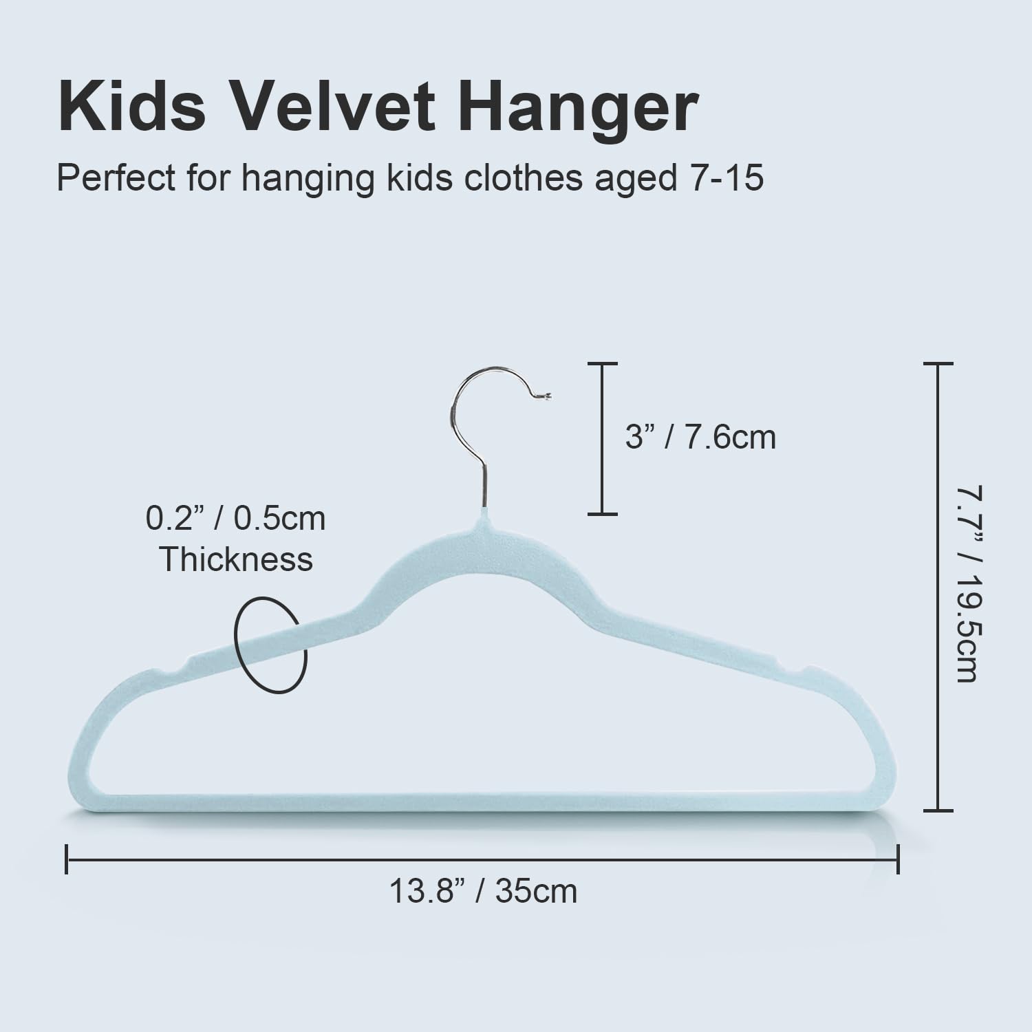 Perchas de Terciopelo para Ropa de Niños 35cm - Antideslizantes para Pequeños y Bebés - 32 Piezas Azul