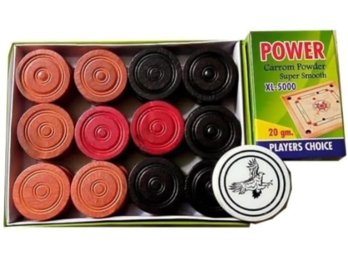 Image of Wooden Carrom Board with Coins, Striker and Boric Powder, 32 x 32 Inches Full Size, Made in India