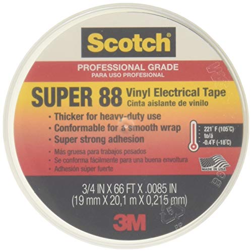 3M Safety 6143-Ba-10 051131996748 Super 88 Electrical Tape, 3/4-Inch X 66-Feet X 0.0085-Inch, 10 Per Case, Black, Piece #TOP26