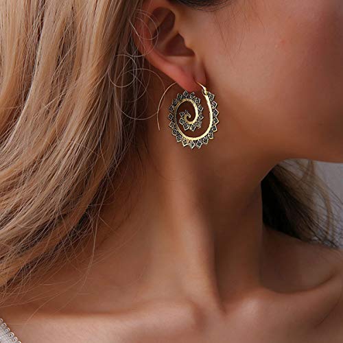DoubleNine Spiral Boho Earrings Hoops Tribal Ethnic Indian Women Jewelry Gift for Her 2 pairs (bronze)