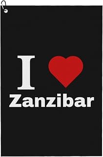 BASRETY I Love Zanzibar Golf Towel with Carabiner Clip for Golf Bag 24" X 16" Golf Towels Waffle Funny Pattern Golf Accessories