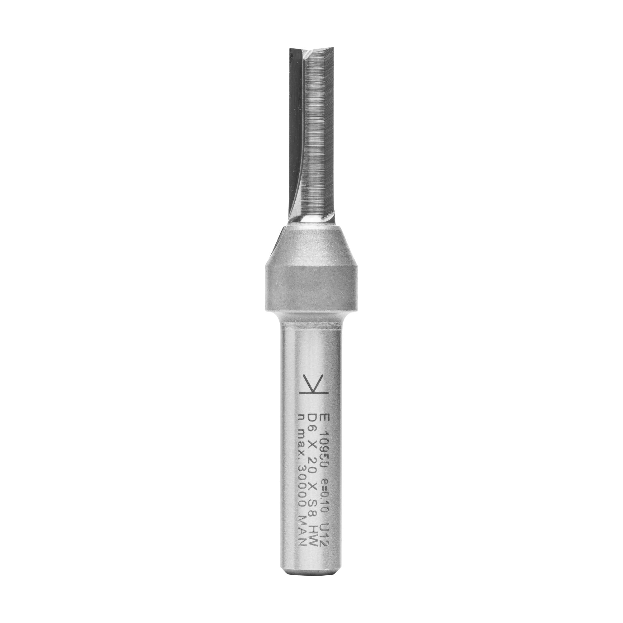 ENT 10950 Straight Cutter TC, Shank (S) 8 mm, Diameter (D) 6 mm, NL 20 mm, SL 32 mm, GL 69 mm, with Tungsten Carbide TC, Centre Tip