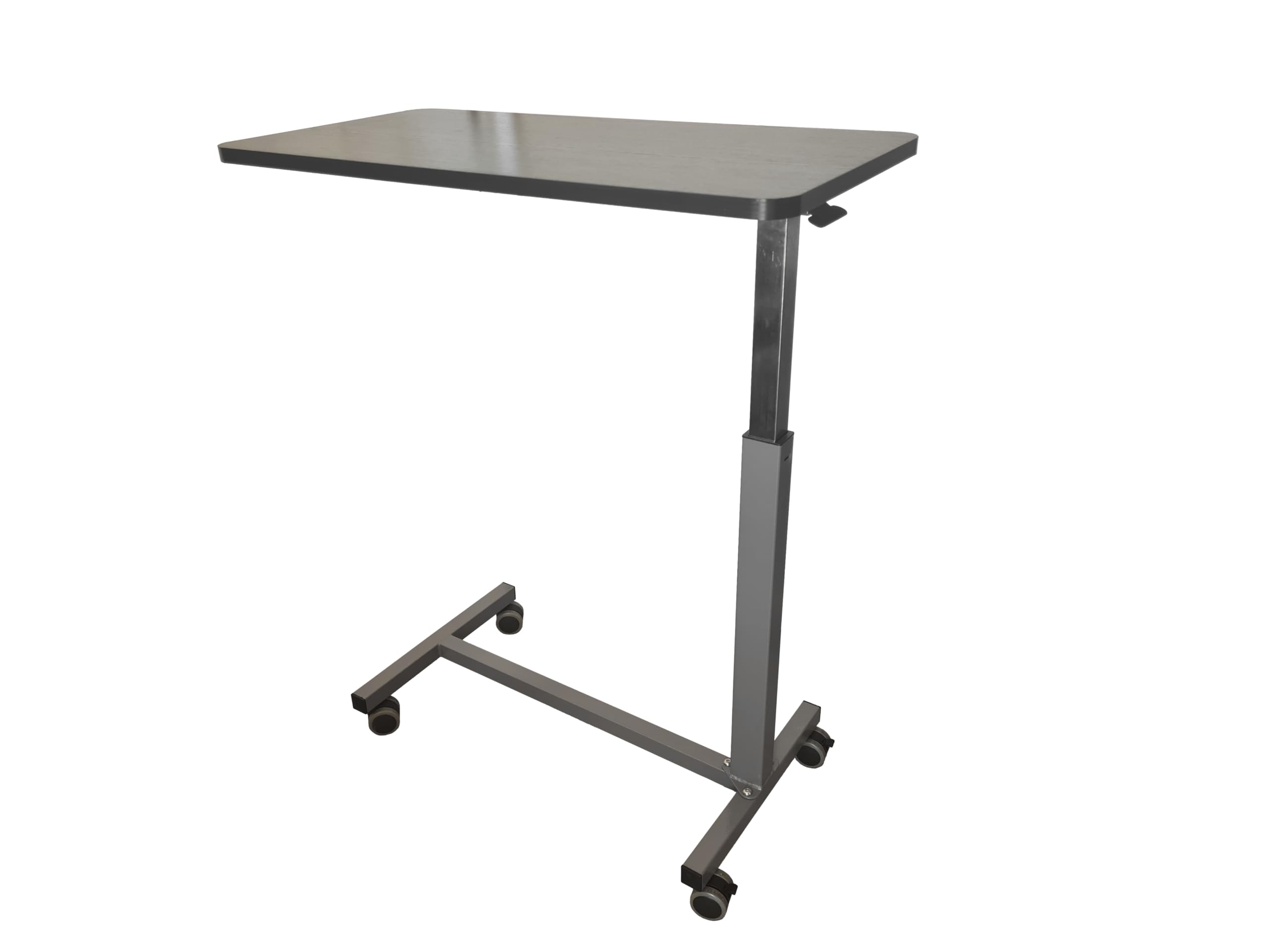 Healthcare NT7201 - Mesa de cama portátil ajustable en altura y silla con ruedas, mesa de cama de hospital, portátil, lectura, comida, desayuno, palanca ajustable accionada por neumático