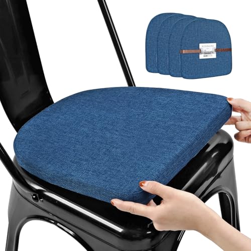 Image of BUYUE Friendly Woven Fabric 14x14 Magnetic Cushions for Metal Chair Set of 4, Enhanced Anti-Slip Seat Pads for Dining Kitchen Cafe Stackable Chairs (U-Shape, Dark Blue, 4 Counts)