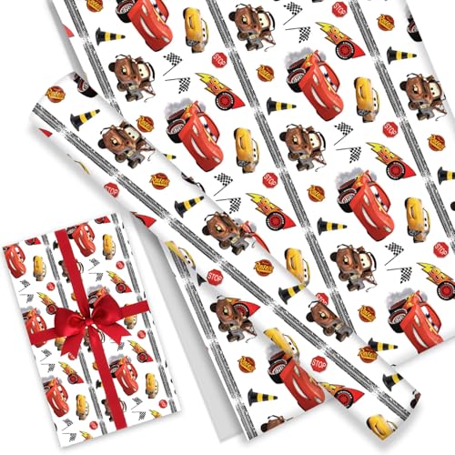 4Pack Wrapping Paper 20X30 inch for Baby Shower Kids McQueen Birthday Party Decorations Wedding DIY Crafts Gift Packing Birthday McQueen cars Decoration (car)