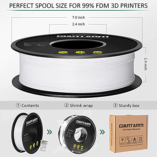 Image of GIANTARM PETG 3D Printer Filament Toughness Enhanced 1kg (2.2lbs), 1.75mm Dimensional Accuracy + /-0.03mm, 1080 Feet（330m /Roll, Vacuum Package, Fit for Most 3D FDM Printer, White