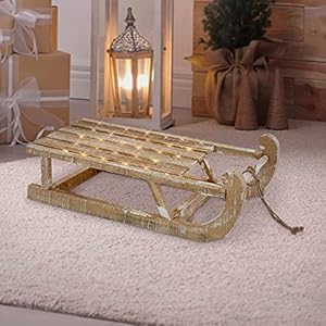 ECD Germany Deko Schlitten aus Holz, 50,  x 13,  x 23,  cm, Braun, Natur, mit LED, Weihnachtsdeko, Weihnachten Dekoration, mit Batterien, Holzschlitten, Holz Deko, Dekoration, Dekoschlitten