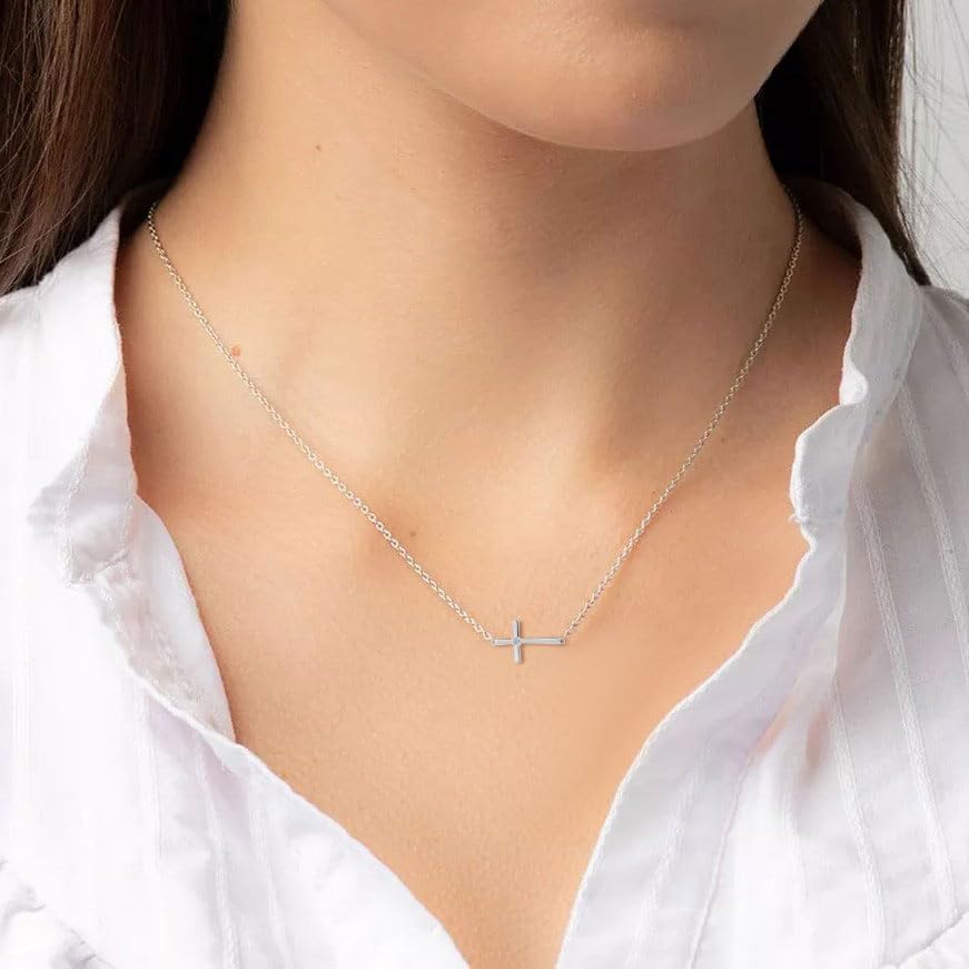 GAVU 925 Sterling Silver Sideways Cross Necklace for Women, Sterling Silver Confirmation Necklace for Women - Image 3