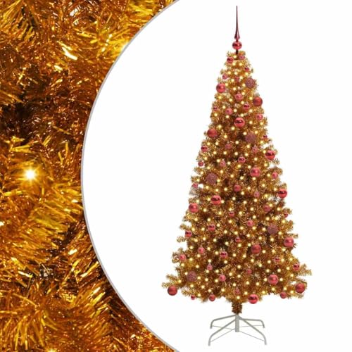vidaXL Albero di Natale con 300 LED con Supporto Oro 180 cm Pet,...