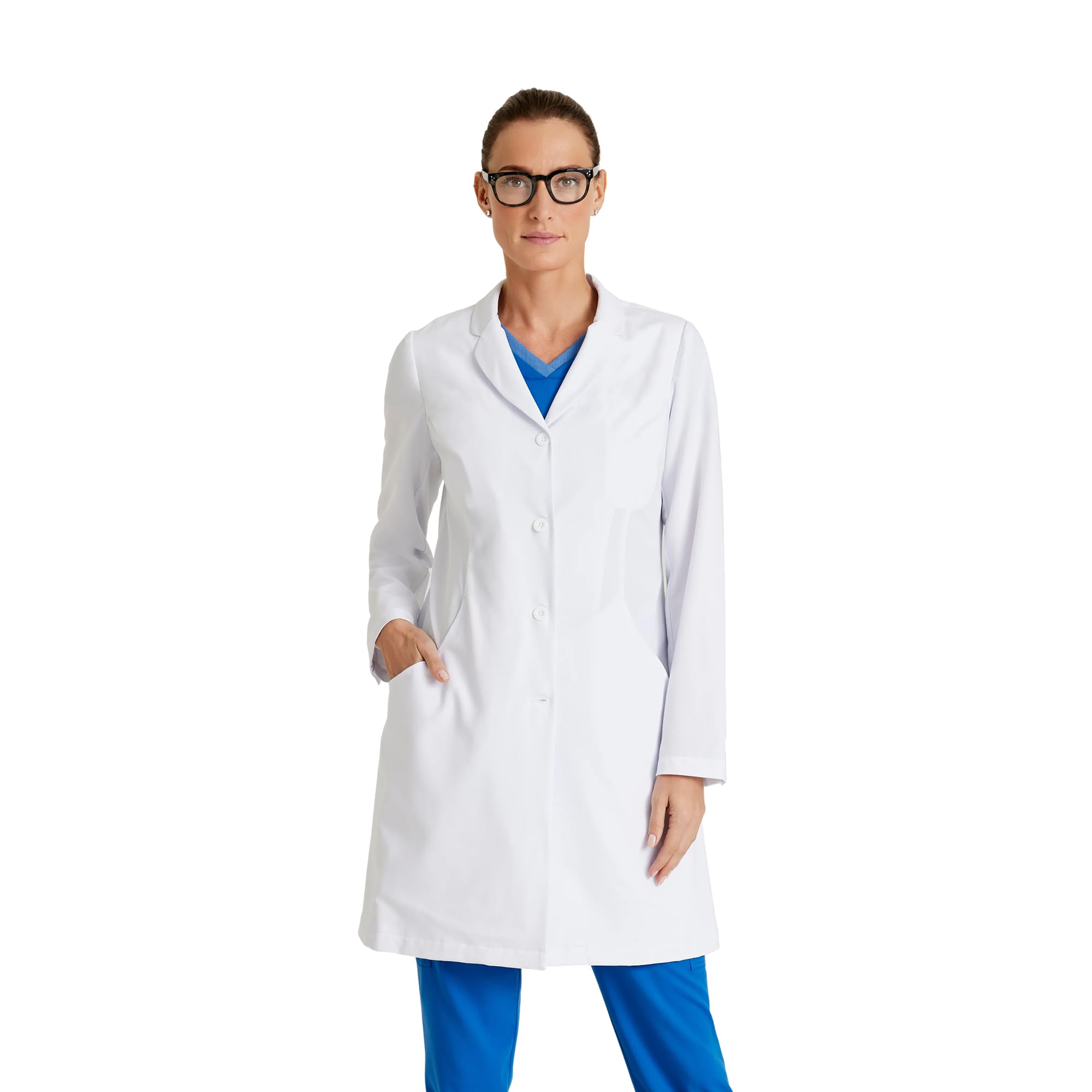 BARCO Grey's Anatomy Scrubs Signature - Penelope Lab Coat for Women, Professional Full-Length 4-Button Long Sleeve 35"- 37"