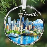 Malfirst Seattle Ornament, Seattle Christmas Ornament for Christmas Tree, Seattle Washington Gifts and Souvenirs, Seattle Skyline Space Needle Keepsake Gift