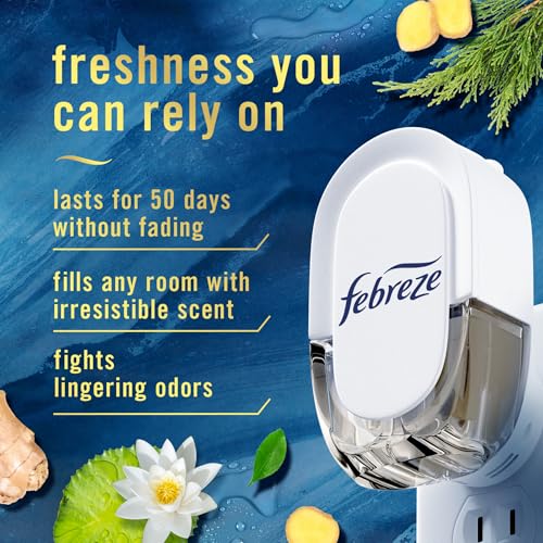 Febreze Plug In Air Freshener, Odor-Fighting Scented Oil Refill, Air Fresheners for Home and Bathroom and Kitchen, Long Lasting for Strong Odors, Ocean & Mountain Scents, 0.87oz Refills, 4 Count - Image 3