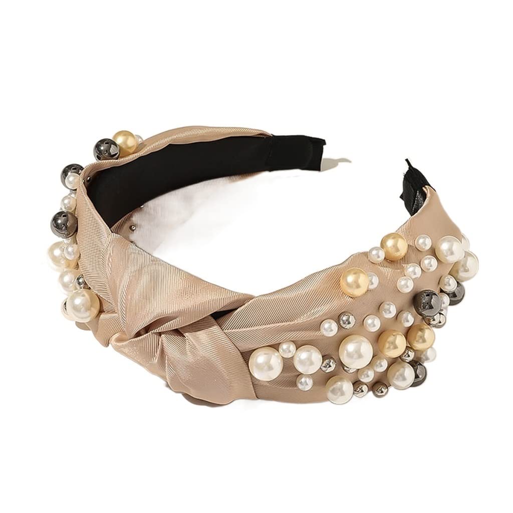 Stirnband, Frauen Perle Haarband Breite Stirnband Frauen Haar Turban Haar Zubehör(A)