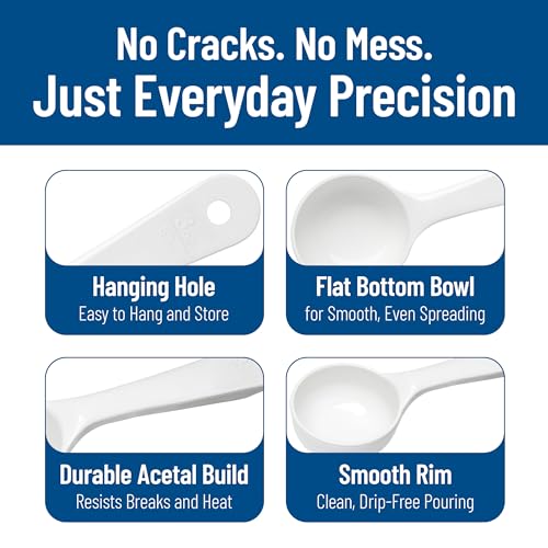 Image of Carlisle FoodService Products Measure Miser Solid Measuring Spoon with Short Handle, 3 Ounces, White (Pack Of 12)