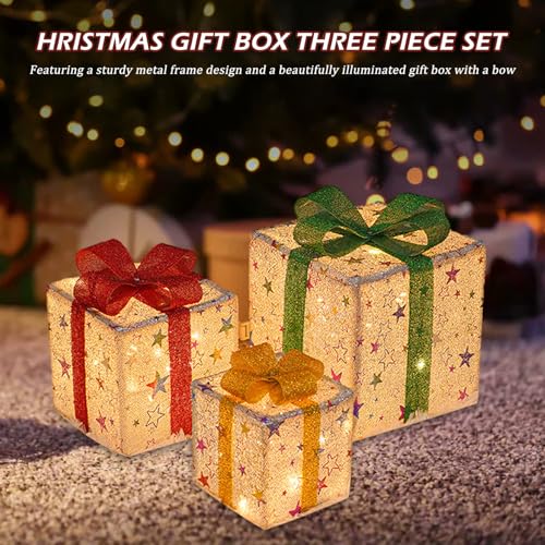 Boîtes-cadeaux éclairés de Noël avec télécommande et design étoiles - 7