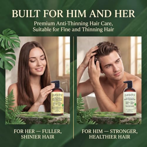 PURA D'OR Anti-Thinning Biotin Shampoo & Hair Regrowth Conditioner, CLINICALLY TESTED Effective Results, Thickening Herbal Blend For Women & Men, Original Gold Label Set, Natural Earthy Scent, 16oz x2