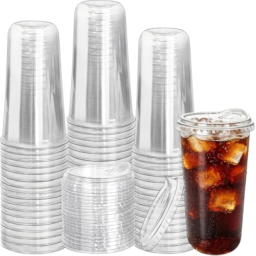 Image of 50 Pack 20OZ Clear Plastic Cups with Lids | Disposable, Iced Coffee Cups, Sip Through Lids, For Cold Beverage Juice Smoothie Milkshake, Wedding Party