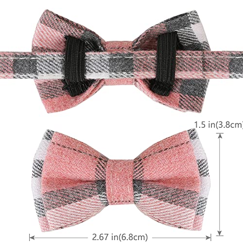 Image of Cat Collar Breakaway with Cute Bow Tie and Bell,Personalized Cute Plaid & Flower Patterns,1 or 2 Pack Gift for Adjustable Kitten Safety Collars (Pink)