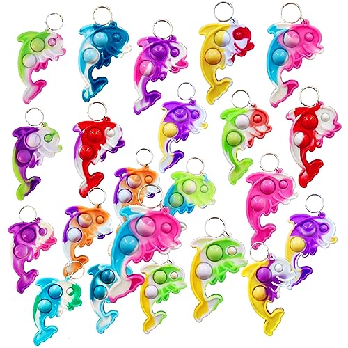 Roaqua 100 Packs Bulk Dolphins Backpack Keychain Mini pop Fidget, Sea Animal Party,Birthday Party Favors,summer Students Bubble Prize gifts boy and Little Girl,Kids