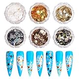 Katfan Nail Glitter Sequins,Metallic Nail Glitter Flakes Gold Sliver Black 3D Star Nail Sequin Flakes Rabbit Nail Charm Nail Accessories 6 Boxes for Nail Art Decoration