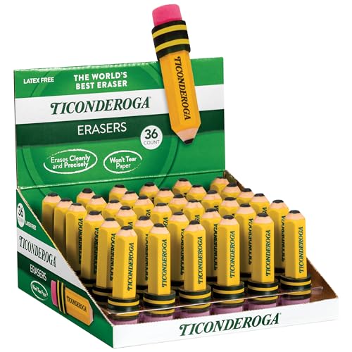 Image of TICONDEROGA Erasers, Pencil Shaped, Yellow, 36-Pack (38936)