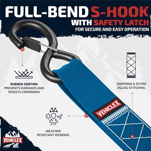 Image of Vehiclex Motorcycle Ratchet Tie Down Straps with Soft Loops, 1.5 inch x 8'