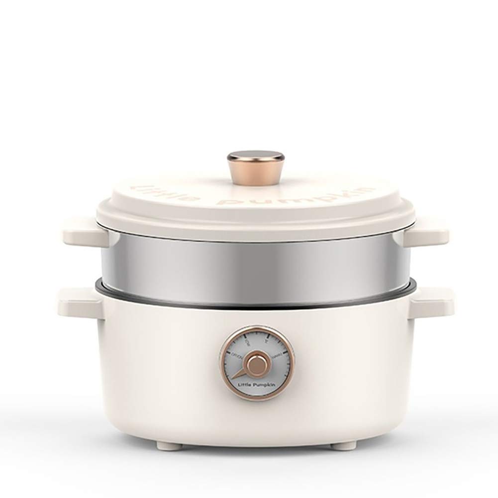 Elektrische multicooker Slowcooker van 2 liter met 3 warmtestanden en warmhoudfunctie Kleine koekenpan Hot Pot Soeppan, wit met gestoomd rooster