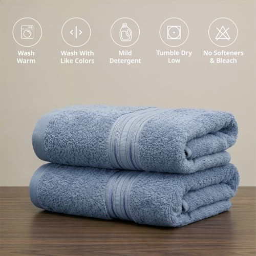 Image of LANE LINEN 575 GSM 100% Cotton Hand Towel 2PC - Dusk Blue | Zero-Twist Weave, True 60x40cm Each, Quick Dry & Absorbent, Ideal for Gym & Daily Use