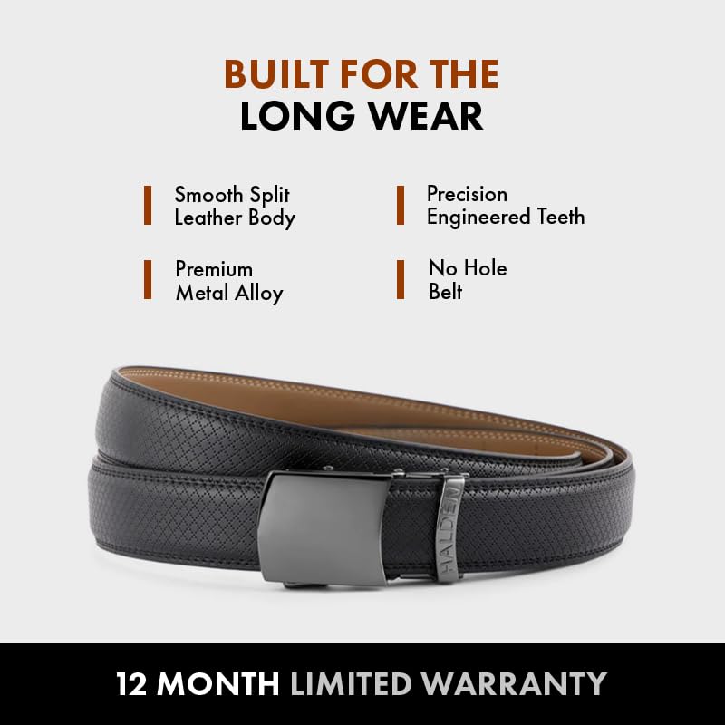 Image of HALDEN THEO Belt For Men Leather Original (Adjustable Fits Up to 44 Inch Waist) Ratchet Straps, Unique Magnetic Auto-lock Buckle Adjustable Belt For Men