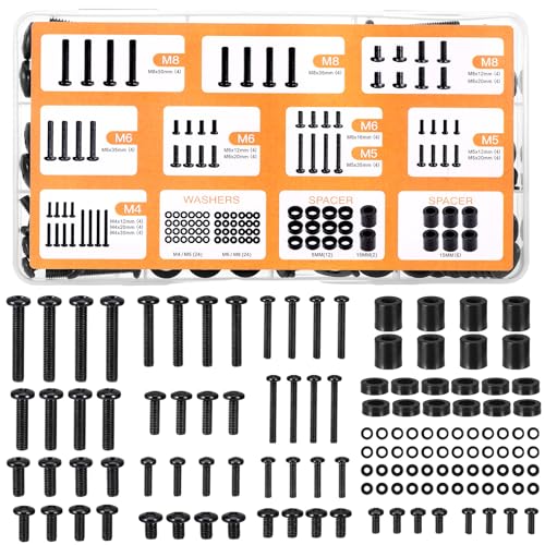 Huiguli Kit de Vis de Montage TV Universel 124 Pièces - Ensemble de Vis M4 M5 M6 M8 avec Rondelles et Entretoises pour Fixation Murale Support de Téléviseur...