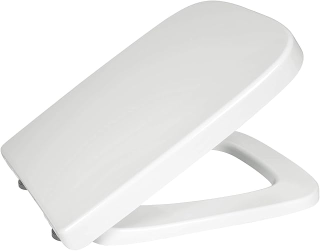 eSituro Square Toilet Seat Soft Close Quick Release Toilet Seat ONE Button Top-fix or Bottom-fix Fittings,High Quality Duroplast,Anti-Bacterial,Easy to Clean