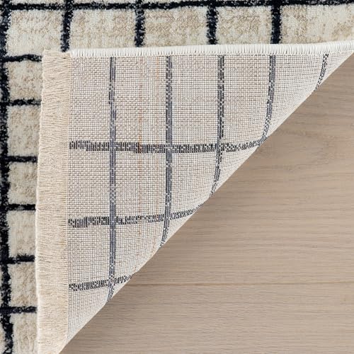 Tapete decorativo nuLOOM, 9x12 pies, diseño cuadros beige miniatura 5