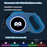Einziehbare Hundeleine Aufgerüstet Wiederaufladbar mit LED-Licht, Einhandbremse und Entriegelung Verwicklungsfreie Haustierleinen 16ft/5m Nylonband für bis zu 88lbs kleine mittelgroße Hunde (blau)