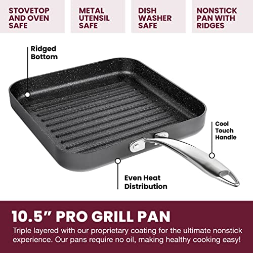 Granitestone Nonstick 10.5” Grill And Griddle Combo Pan, With Ultra Durable Mineral And Diamond Triple Coated Surface, Stay Cool Stainless-Steel Handle, Oven & Dishwasher Safe, 100% Pfoa Free #TOP3