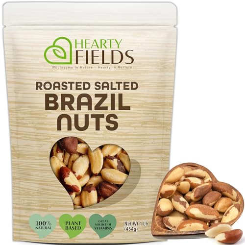 Image of Hearty Fields - Brazil Nuts Roasted & Salted - No Shell, Whole (16 Oz - 1 LB) Wholesome In Nature - Hearty In Nurture Healthy Protein Food Snack, Food Assortments