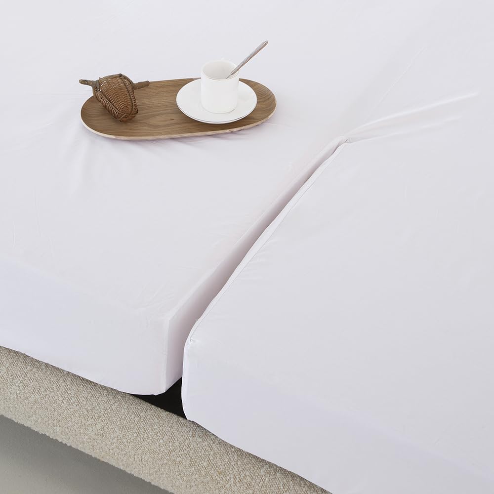 COTTON ARTean Sábana Bajera Camas Dobles articuladas 160x190 Percal algodón 200 Hilos. Noa Blanco